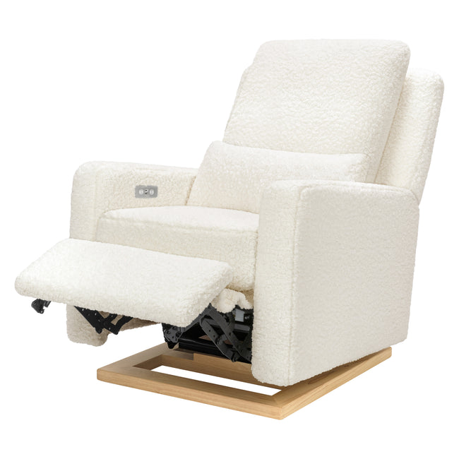M23085CMSGLB,Babyletto,Sigi Glider Recliner w/ Electronic Control and USB in Cream Shearling w/Light Wood Base