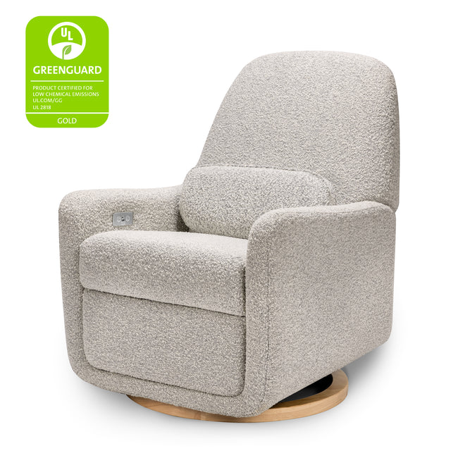 M23688BWB,Ubabub,Arc Glider Recliner w/ Electronic Control and USB in Black White Boucle w/ Light Wood Base