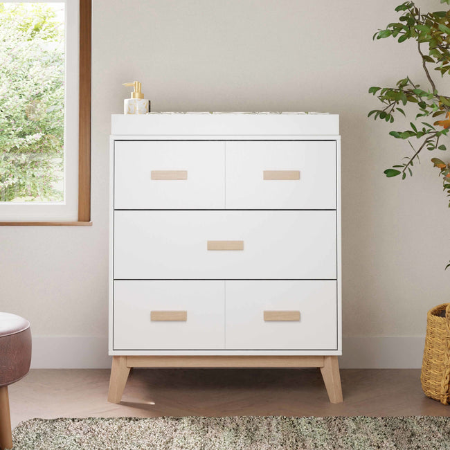 M5823WNX,Babyletto,Scoot 3-Drawer Changer Dresser in White/Washed Natural Finish