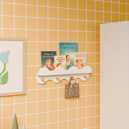 M31125WHY,Babyletto Kids,Lido Wave Book Shelf with Hooks in White and Honey