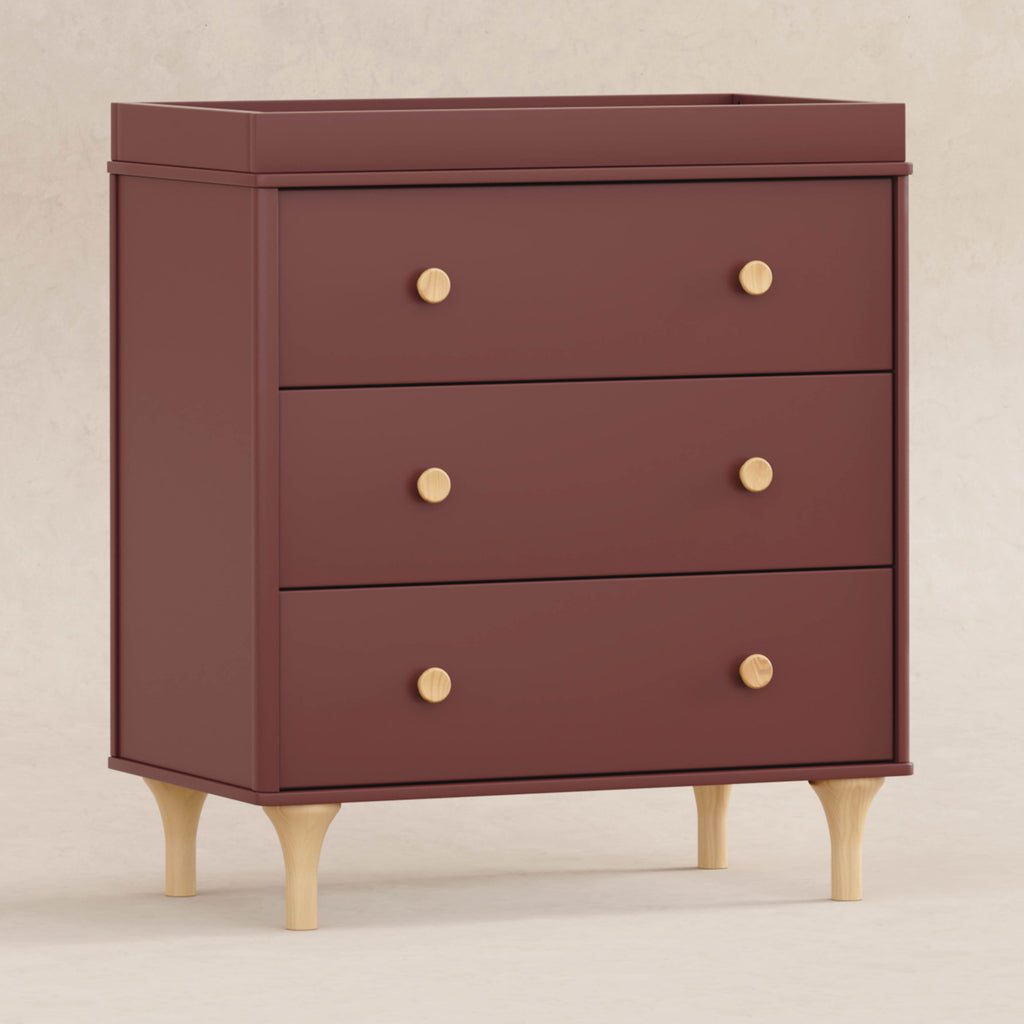 M9023CRN,Babyletto,Lolly 3-Drawer Changer Dresser w/Removable Changing Tray in Crimson/Natural