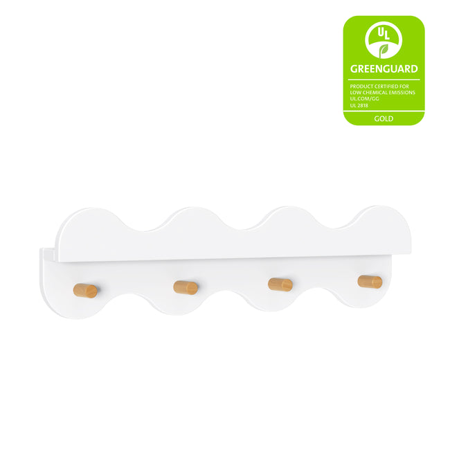 M31125WHY,Babyletto Kids,Lido Wave Book Shelf with Hooks in White and Honey