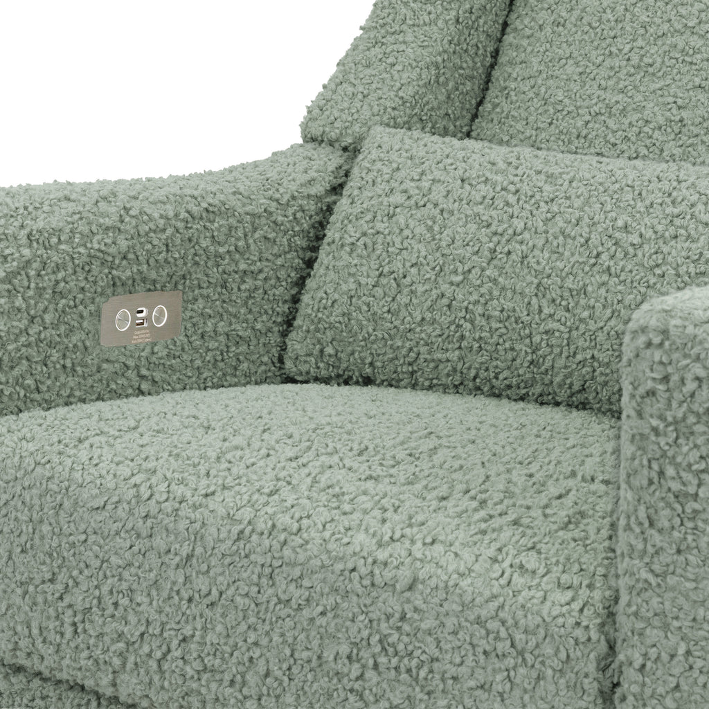 M11288STLB,Babyletto,Kiwi Glider Recliner w/ Electronic Control and USB in Sage Teddy Loop w/ Light Wood Base