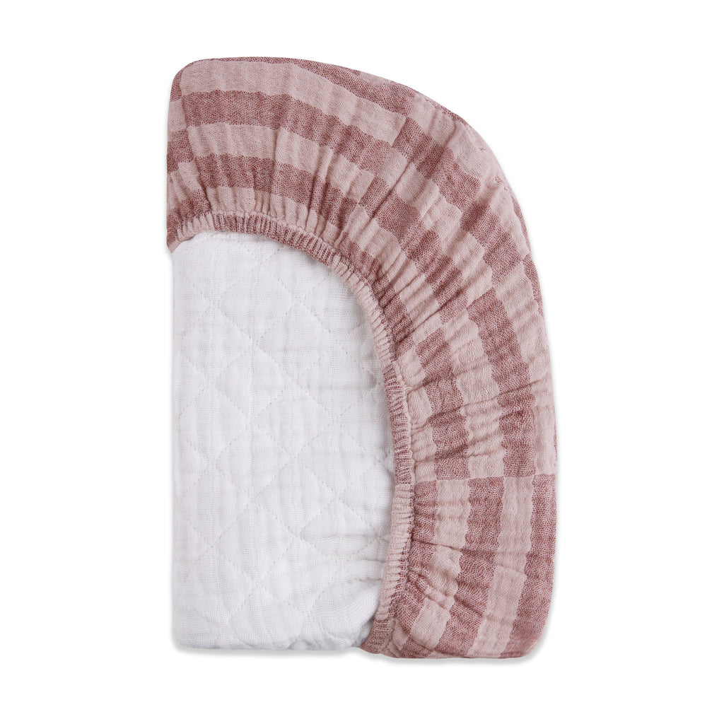 T30437,Babyletto,Maroon Stripe Quilted Muslin Changing Pad Cover in GOTS Certified Organic Cotton