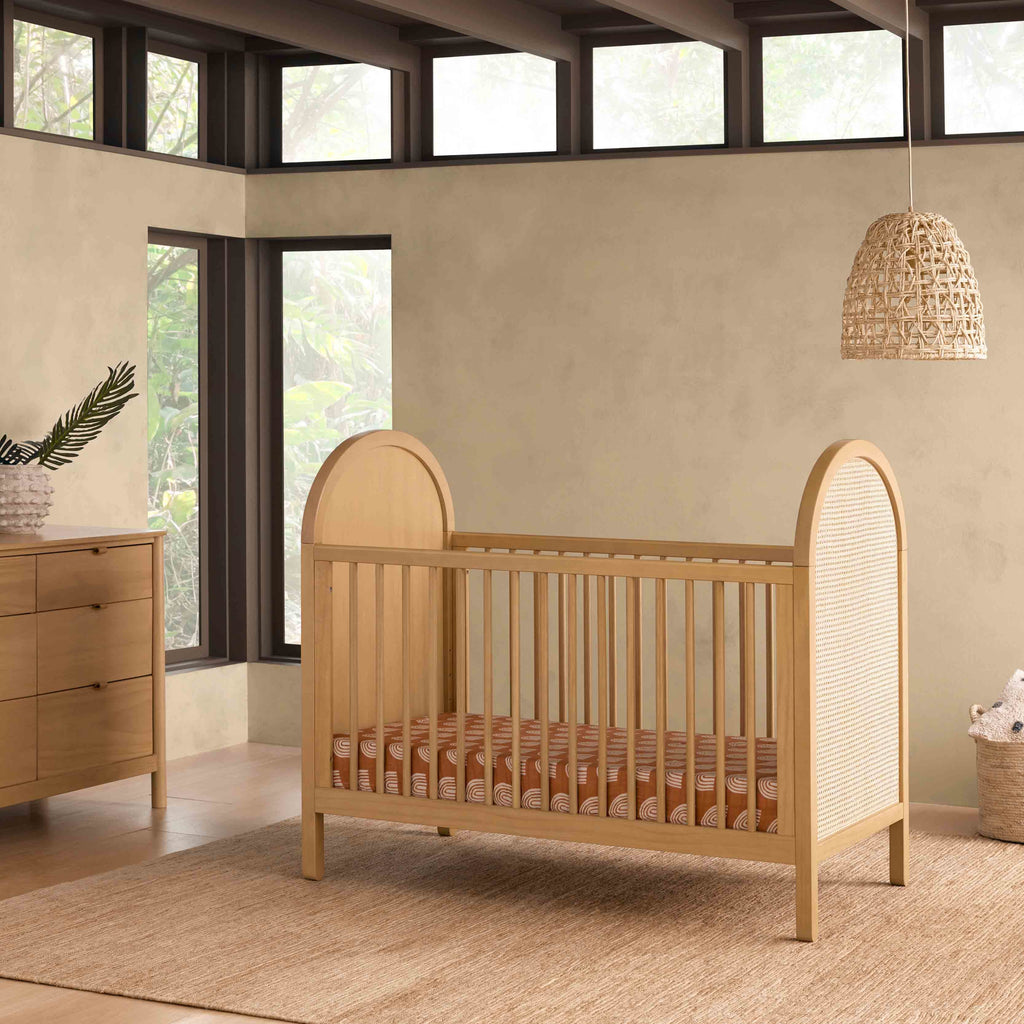 M25601HYNC,Babyletto,Bondi Cane 3-in-1 Convertible Crib w/Toddler Bed Kit in Honey with Natural Cane