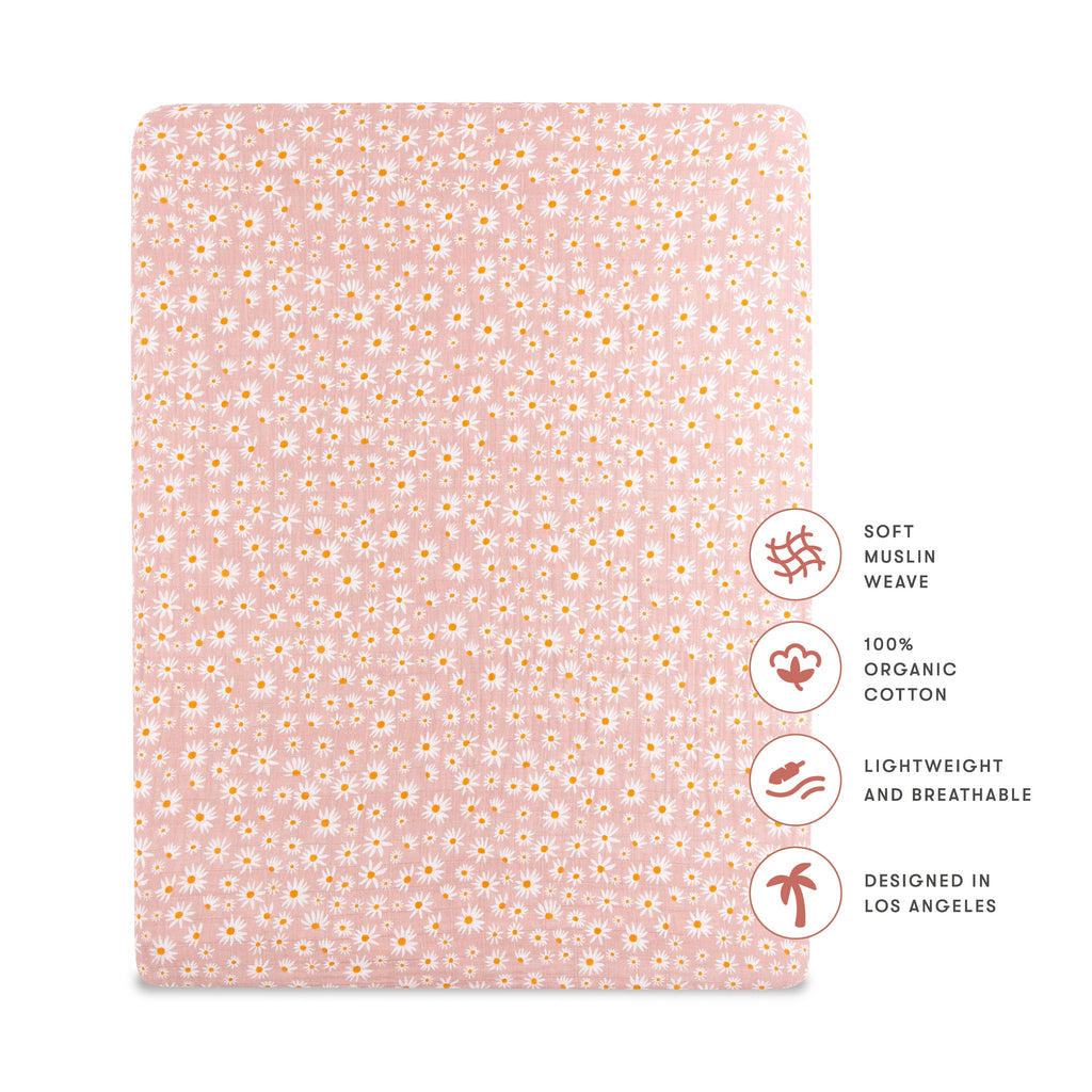 T28033,Babyletto,Daisy Muslin All-Stages Midi Crib Sheet in GOTS Certified Organic Cotton