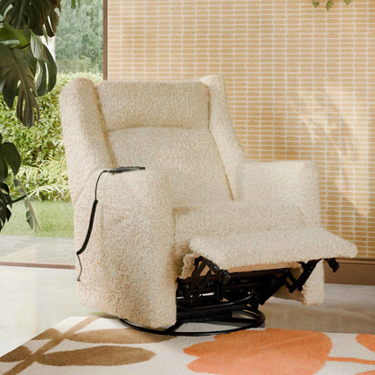 M11283AT,Babyletto,Kiwi Deluxe Power Glider Recliner w/Heat&Massage in Almond Teddy Loop