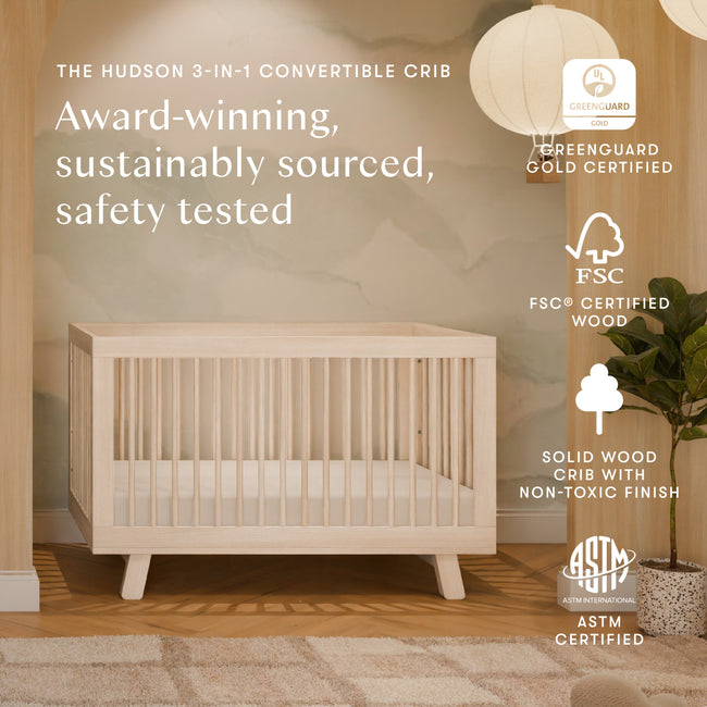 M4201NX,Babyletto,Hudson 3-in-1 Convertible Crib w/Toddler Bed Conversion Kit in Washed Natural
