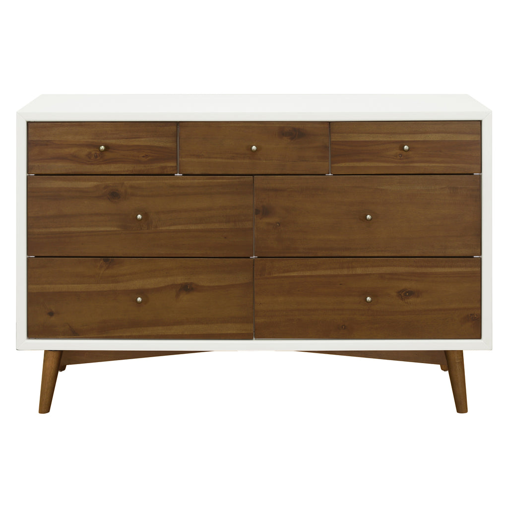 M15916RWNL,Babyletto,Palma 7-Drawer Double Dresser  Assembled in Warm White w/Natural Walnut