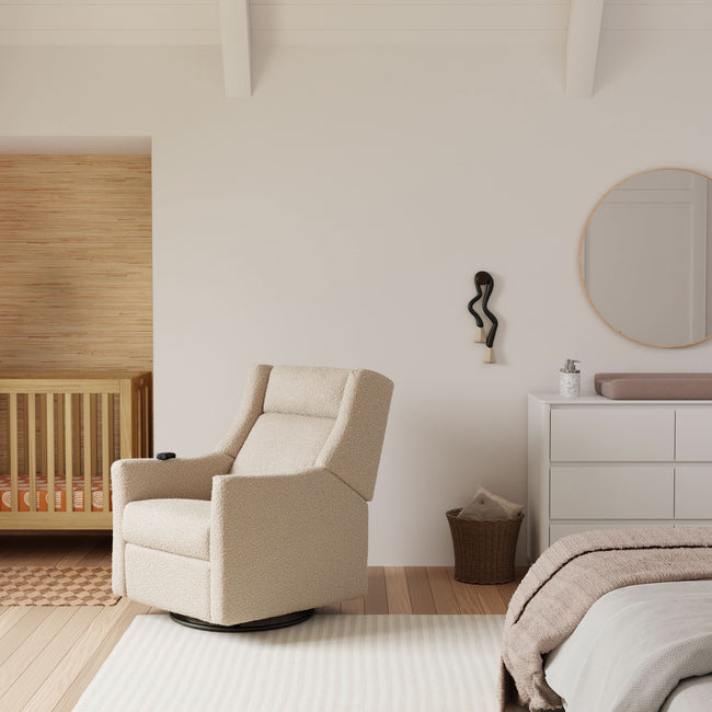 M11283AT,Babyletto,Kiwi Deluxe Power Glider Recliner w/Heat&Massage in Almond Teddy Loop
