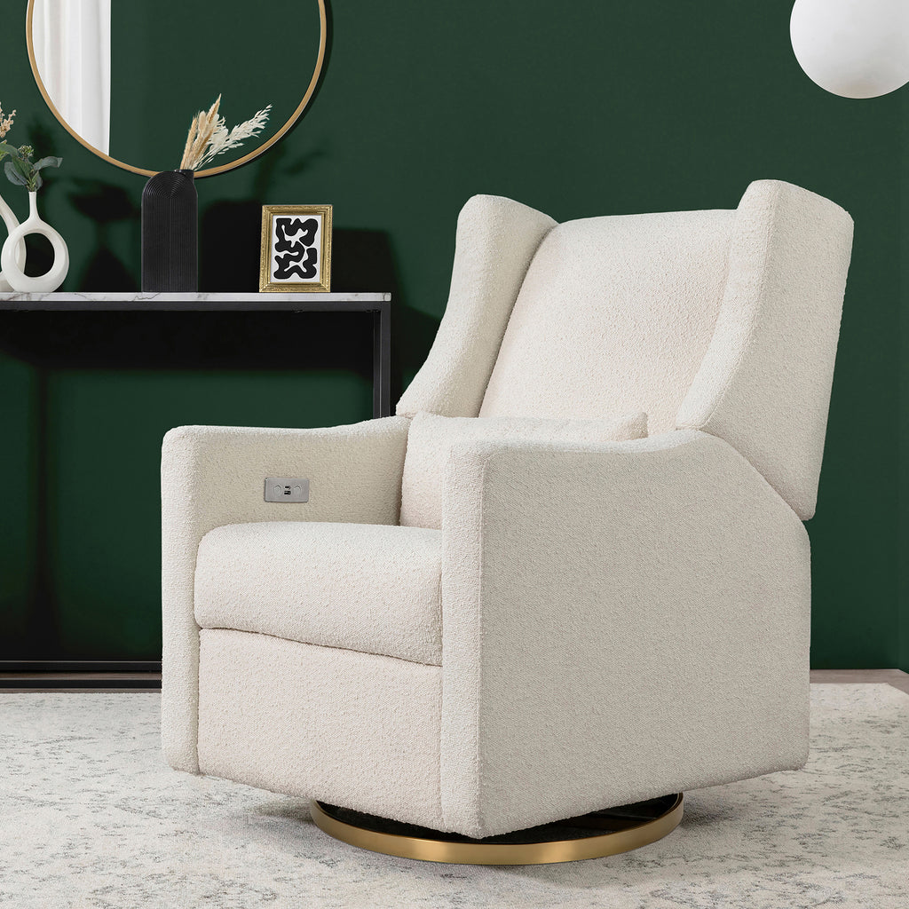 M11288WBG,Kiwi Glider Recliner w/ Electronic Control and USB in Ivory Boucle w/Gold Base