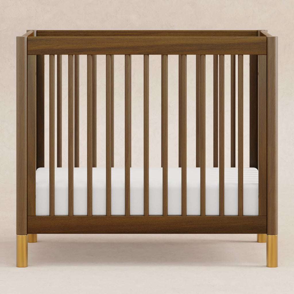 M12998NLGLD,Gelato 4-in-1 Convertible Mini Crib and Twin bed in Natural Walnut Finish with Gold Feet