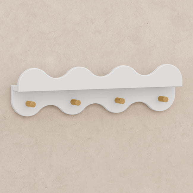 M31125WHY,Babyletto Kids,Lido Wave Book Shelf with Hooks in White and Honey