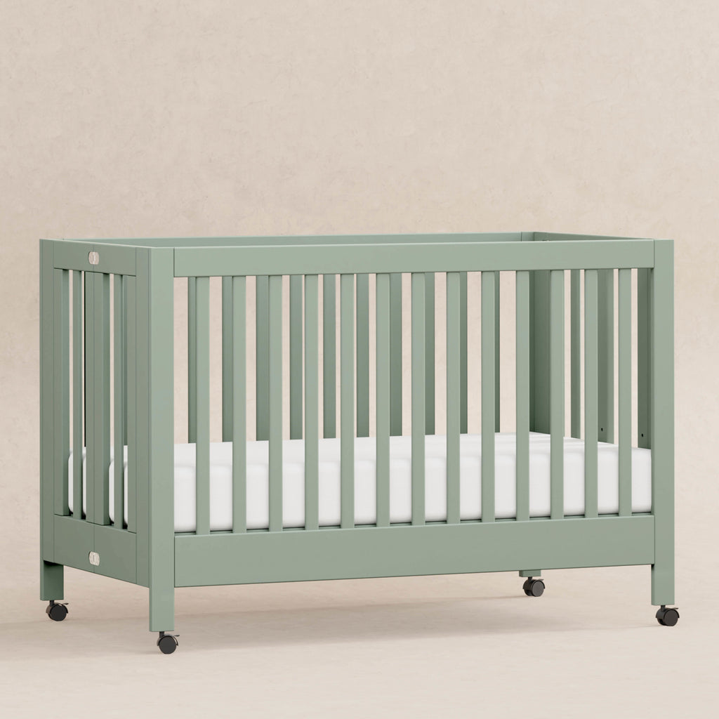 M6601LS,Babyletto,Maki Full Size Folding Crib w/ Toddler Bed Conversion Kit in Light Sage