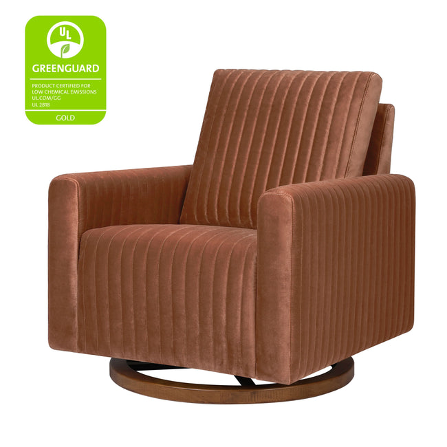 M26687RTVDB,Babyletto,Poe Channeled Swivel Glider in Rust Velvet with Dark Wood Base