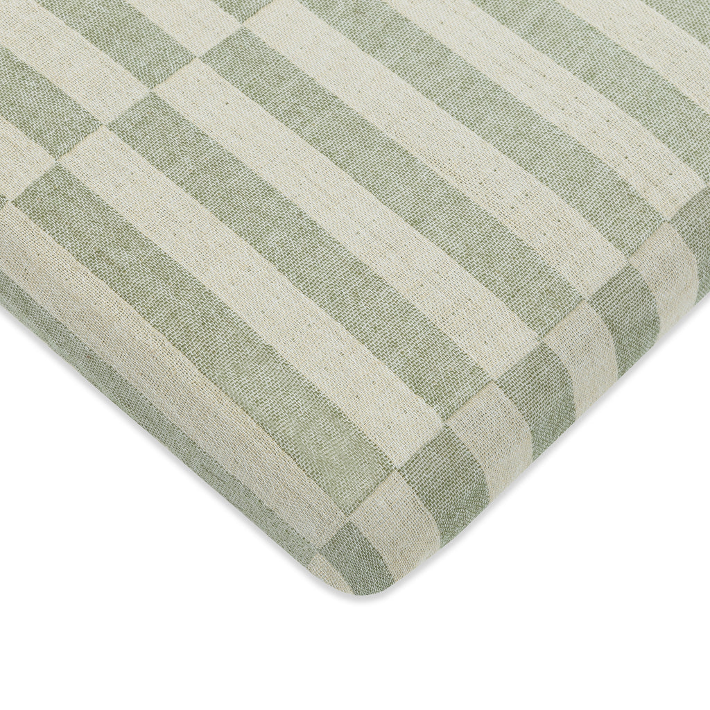 T30533,Babyletto,Moss Stripe Muslin All-Stages Midi Crib Sheet in GOTS Certified Organic Cotton