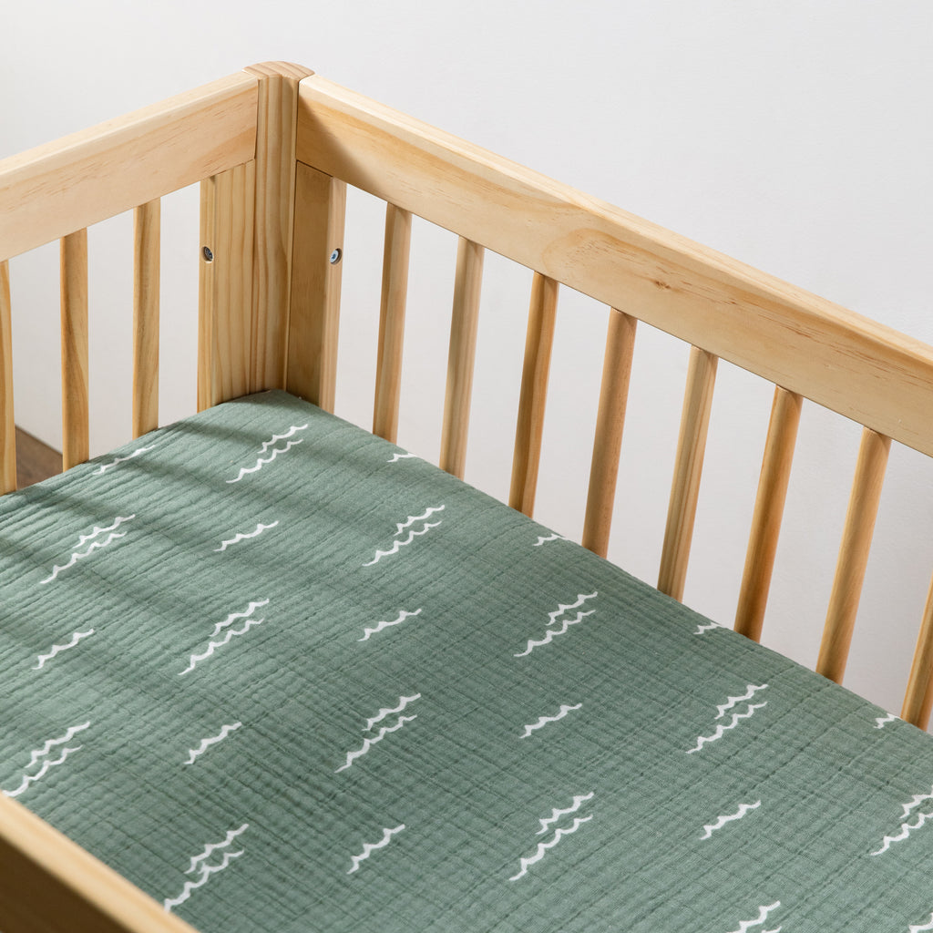 T27133,Ocean Waves Muslin All-Stages Midi Crib Sheet in GOTS Certified Organic Cotton