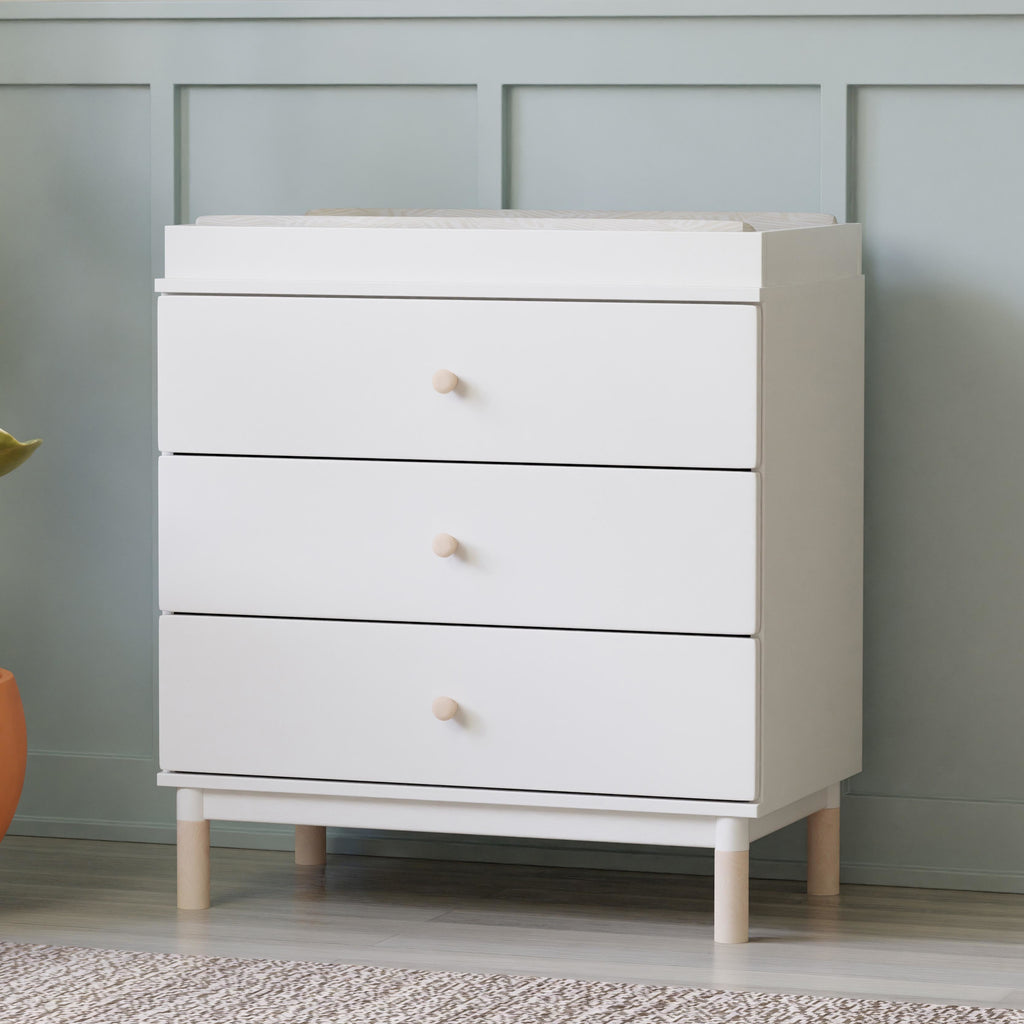 M12923WNX,Babyletto,Gelato 3-Drawer Changer Dresser  Washed Natural Ft w/Removable Changing Tray in White