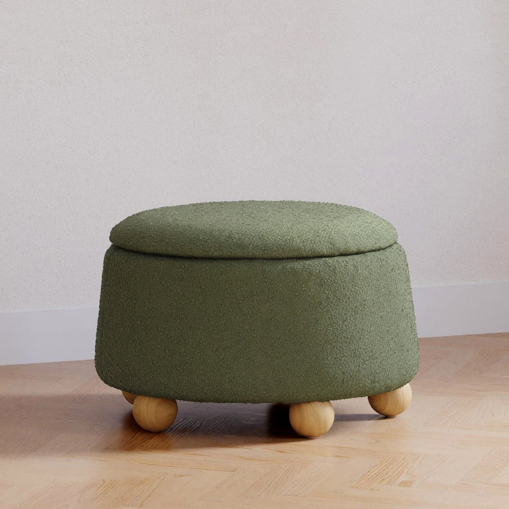 M30985POBHF,Namesake,Tuffet Storage Ottoman in Performance Olive Boucle w/Honey Ball Feet