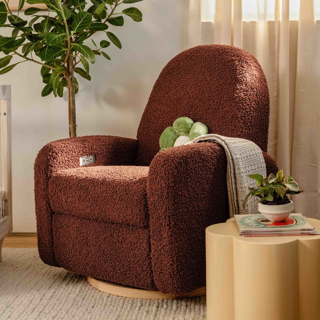 M23188RTLB,Babyletto,Nami Glider Recliner w/ Electronic Control and USB in Rouge Teddy Loop with Light Wood Base