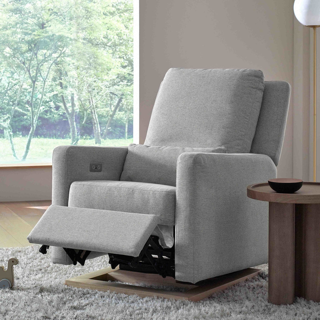 M23085PGEWLB,Babyletto,Sigi Glider Recliner w/ Electronic Control and USB in Performance Grey Eco-Weave w/Light Wood Base