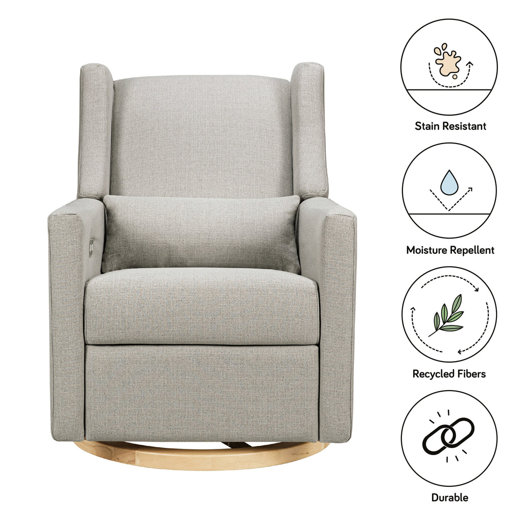 M11288PFETLB,Kiwi Glider Recliner w/ Electronic Control and USB in Performance Frost Eco-Twill w/Light Wood Base