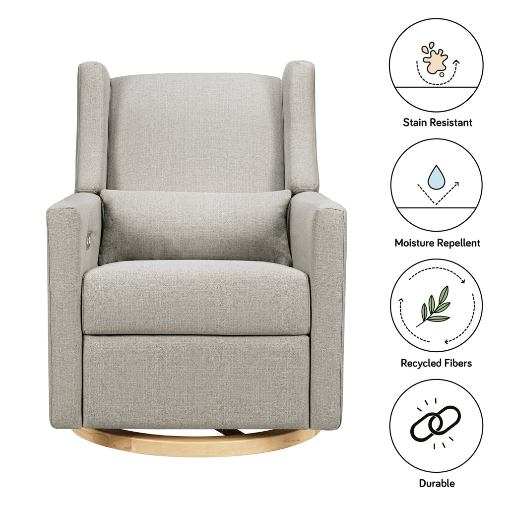 M11288PFETLB,Babyletto,Kiwi Glider Recliner w/ Electronic Control and USB in Performance Frost Eco-Twill w/Light Wood Base