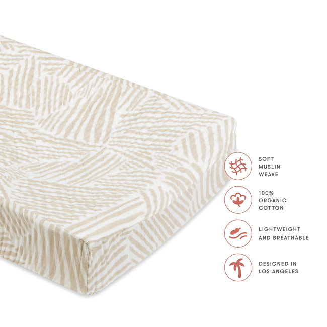 T29237,Babyletto,Oat Stripe Quilted Muslin Changing Pad Cover in GOTS Certified Organic Cotton