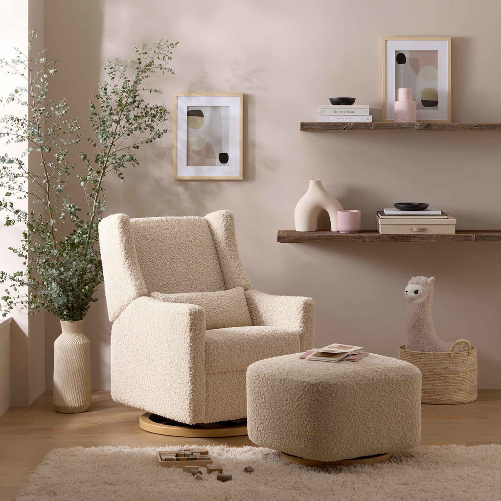 M26385ATLB,Babyletto,Kiwi Gliding Ottoman in Almond Teddy Loop w/ Light Wood Base