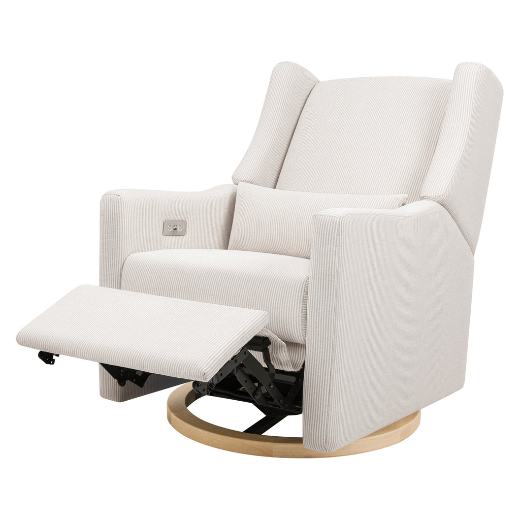 M11288FCSLB,Babyletto,Kiwi Glider Recliner w/ Electronic Control and USB in Fog Chatham Stripe Performance Eco-Weave w/LB