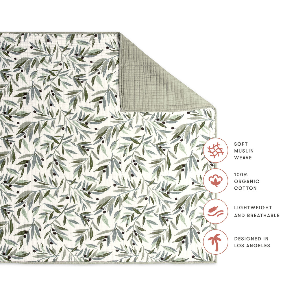 T28239,Babyletto,Olive Branches Muslin Quilt in GOTS Certified Organic Cotton