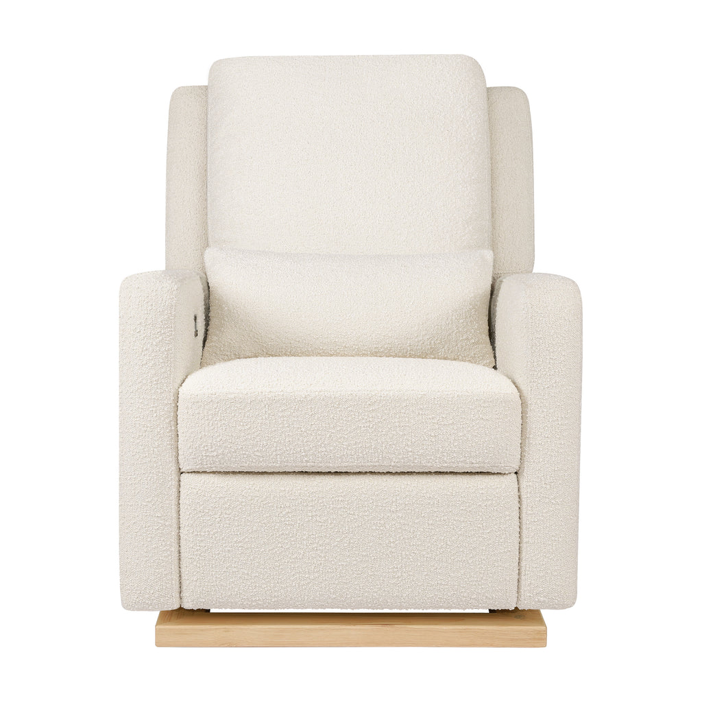 M23085WBLB,Sigi Glider Recliner w/ Electronic Control and USB in Ivory Boucle w/ Light Wood Base