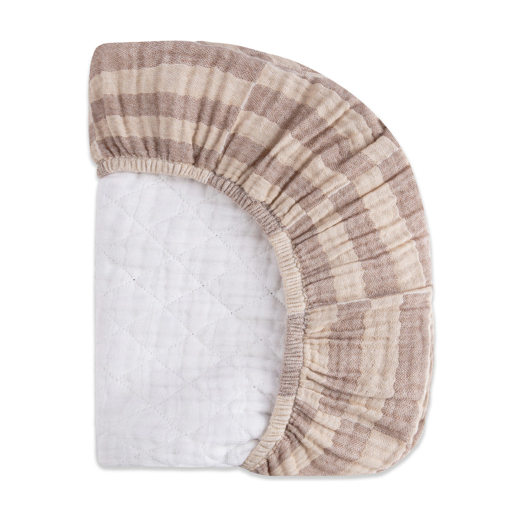 T30637,Babyletto,Cocoa Stripe Quilted Muslin Changing Pad Cover in GOTS Certified Organic Cotton