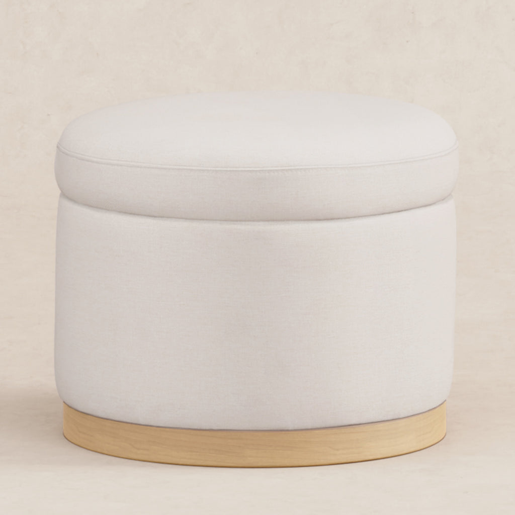 M22885PCMEWLB,Babyletto,Naka Storage Ottoman in Performance Cream Eco-Weave w/ Light wood base