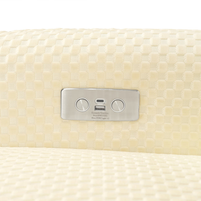 M23688IVCL,Ubabub,Arc Glider Recliner w/ Electronic Control and USB in Ivory Velvet Checker w/ Light Wood Base