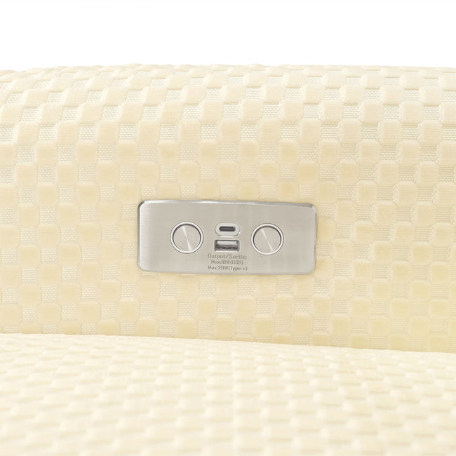 M23688IVCL,Ubabub,Arc Glider Recliner w/ Electronic Control and USB in Ivory Velvet Checker w/ Light Wood Base