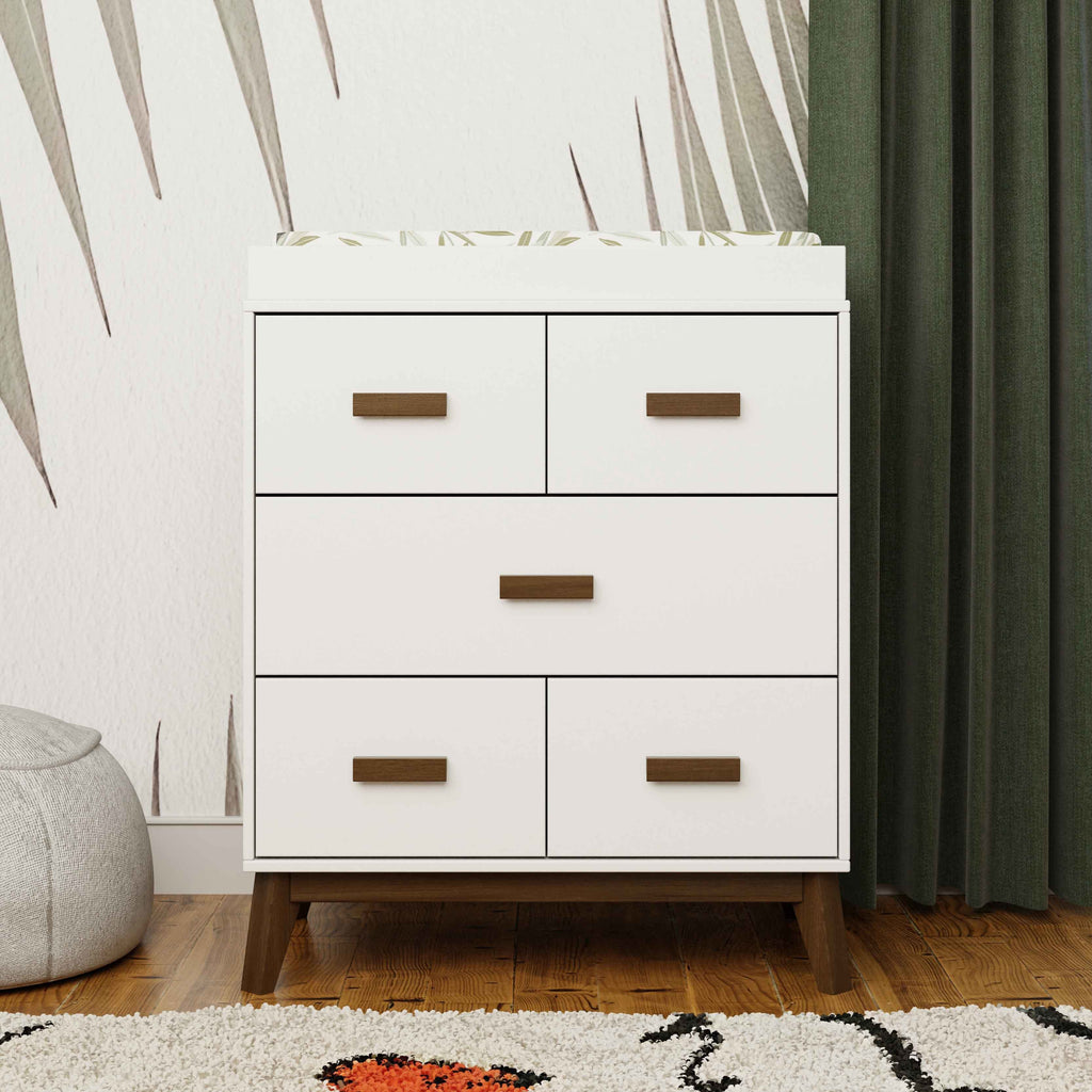 M5823WNL,Babyletto,Scoot 3-Drawer Changer Dresser in White/Natural Walnut Finish