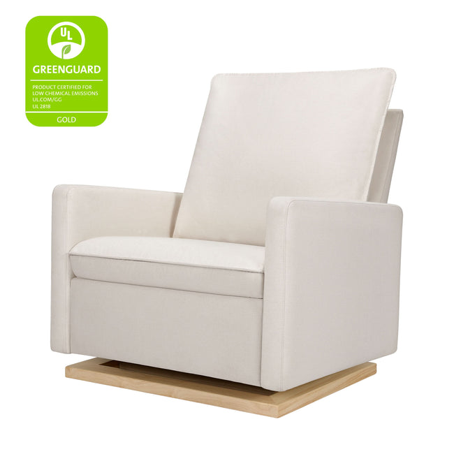 M20984PCMEWLB,Babyletto,Cali Pillowback Chair and a Half Glider in Performance Cream Eco-Weave w/ Light Wood Base