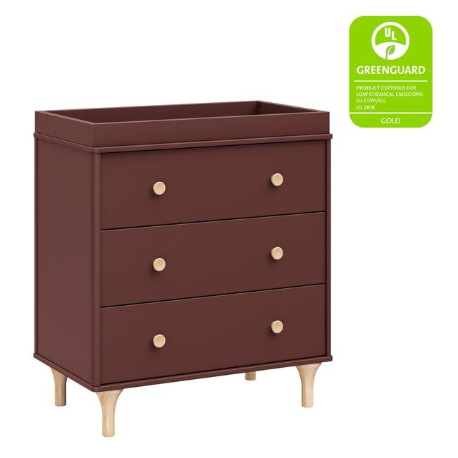 M9023CRN,Babyletto,Lolly 3-Drawer Changer Dresser w/Removable Changing Tray in Crimson/Natural