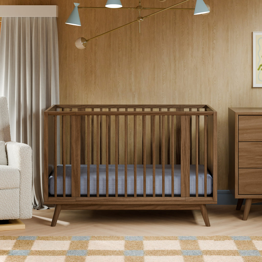 M15980NL,Babyletto,Palma 8-in-1 Convertible All-Stages® Crib w/ Bassinet & Toddler Bed Kits in Natural Walnut