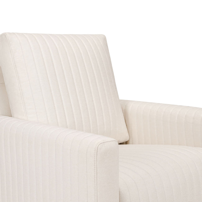 M26687PCMEWDB,Babyletto,Poe Channeled Swivel Glider in Performance Cream Eco-Weave w/ Dark Wood Base