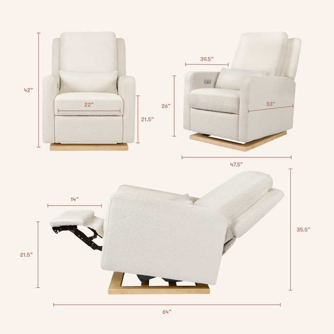 M23085WBLB,Babyletto,Sigi Glider Recliner w/ Electronic Control and USB in Ivory Boucle w/Light Wood Base