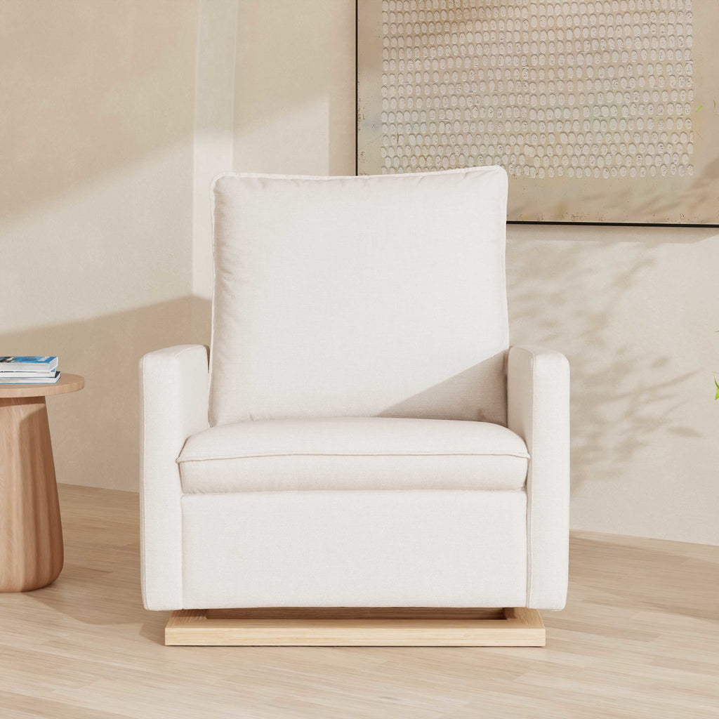 M20984PCMEWLB,Babyletto,Cali Pillowback Chair and a Half Glider in Performance Cream Eco-Weave w/ Light Wood Base