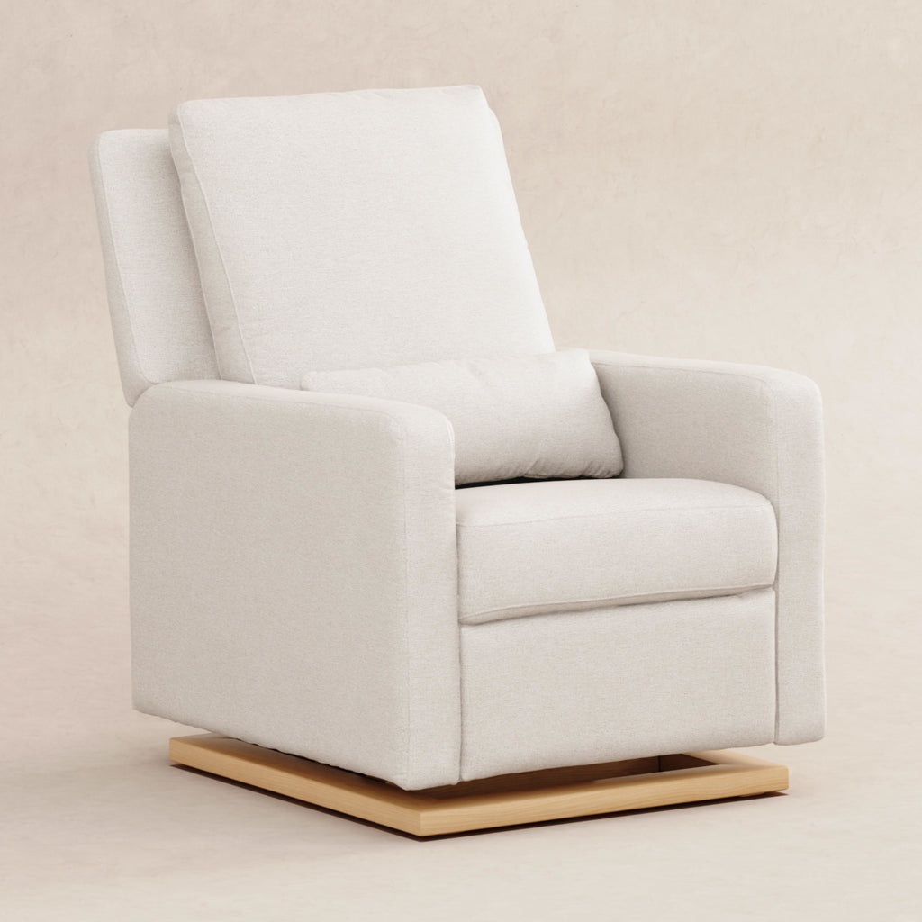 M23085PCMEWLB,Babyletto,Sigi Glider Recliner w/ Electronic Control and USB in Performance Cream Eco-Weave w/Light wood base