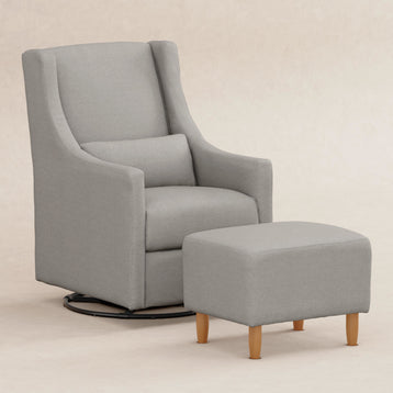 M11287PGEW,Babyletto,Toco Swivel Glider and Ottoman in Performance Grey Eco-Weave w/Natural Feet