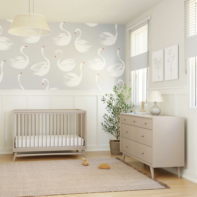 M15401TPE,Babyletto,Peggy Mid-Century 3-in-1 Convertible Crib w/Toddler Bed Conversion Kit in Taupe