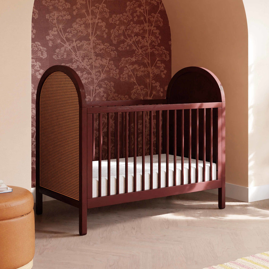 M25601CRNC,Babyletto,Bondi Cane 3-in-1 Convertible Crib w/ Toddler Bed Kit in Crimson with Natural Cane