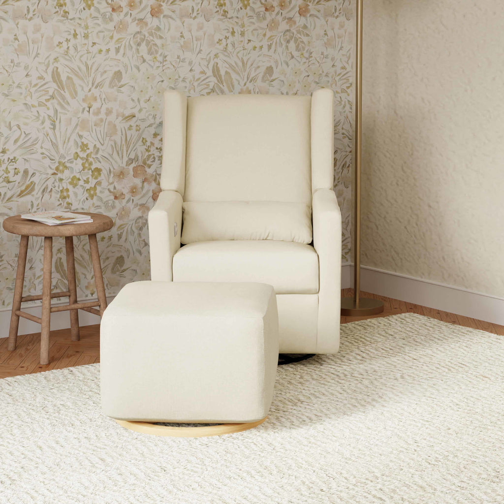 M26385PCMEWLB,Babyletto,Kiwi Gliding Ottoman in Performance Cream Eco-Weave w/ Light Wood Base