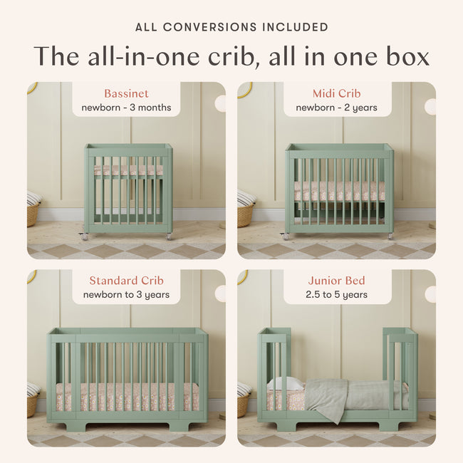 M23401LS,Babyletto,Yuzu 8-in-1 Convertible Crib w/All-Stages Conversion Kits in Light Sage