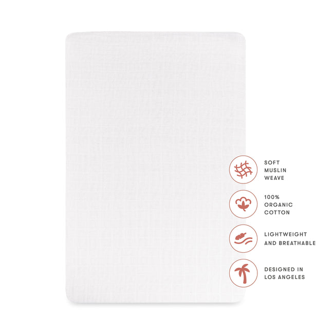 T29434,Babyletto,Plain White Muslin All-Stages Bassinet Sheet in GOTS Certified Organic Cotton